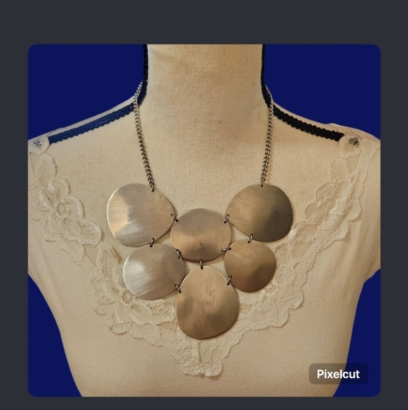 Vintage Jewelry - Vintage Stainless Steel Industrial Modernist Armor Bib Chain Necklace